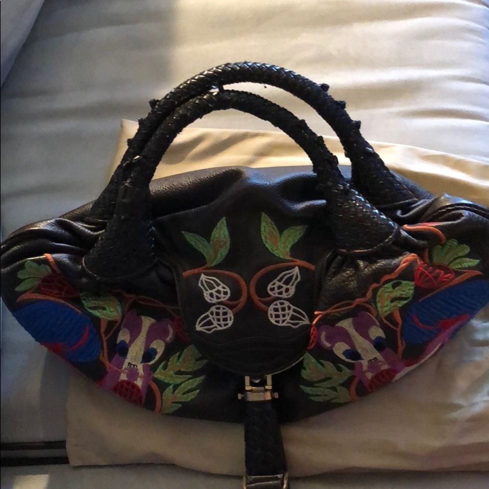 FENDI SPY BAG EMBROIDERED SQUIRREL LEATHER HANDBAG